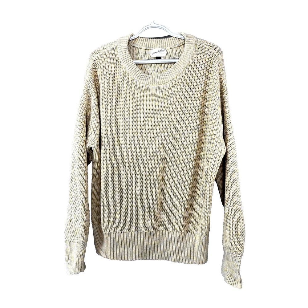 Womens Crew Neck Sweater Butter Yellow Chunky Knit Large Fisherman 90s Preppy